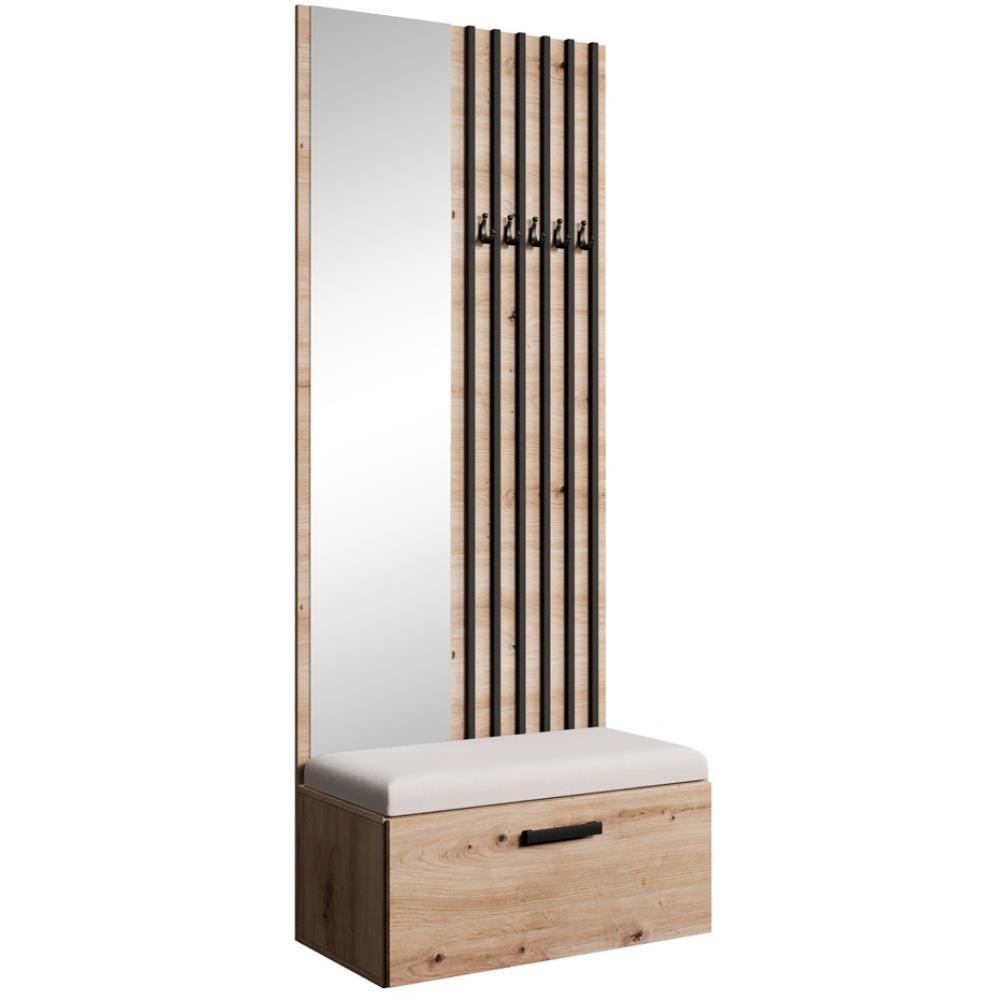Beautysofa PŘEDSÍŇOVÁ sestava Margaret II 81/203/43 s lamelami a zrcadlem, dub artisan|černá