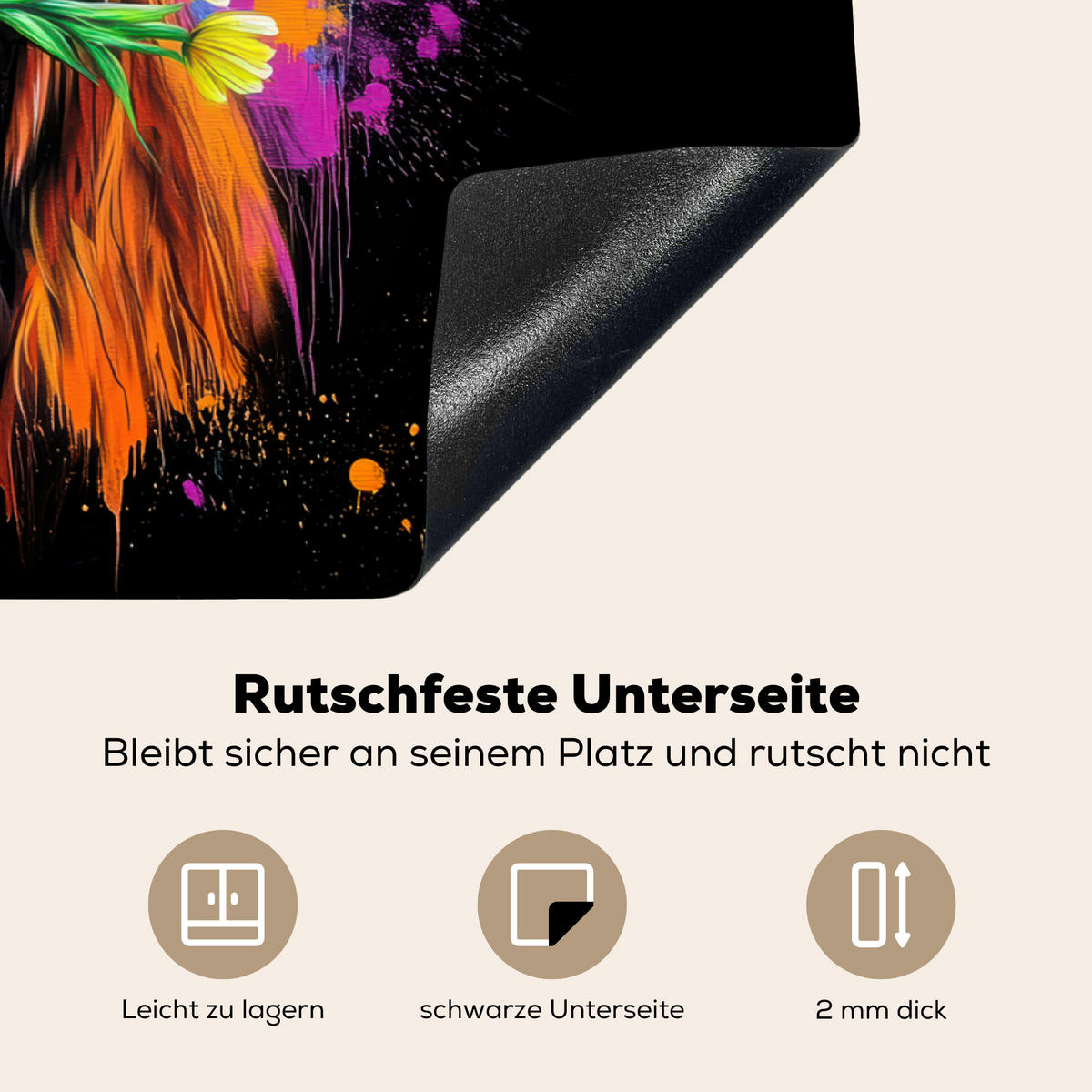 HERDABDECKPLATTE Schottischer Highlander - Graffiti - Bunt - Blume - Tiere Induktionsmatte 77x59 cm - Multicolor, Kunststoff (77/59/0.2cm) - MuchoWow