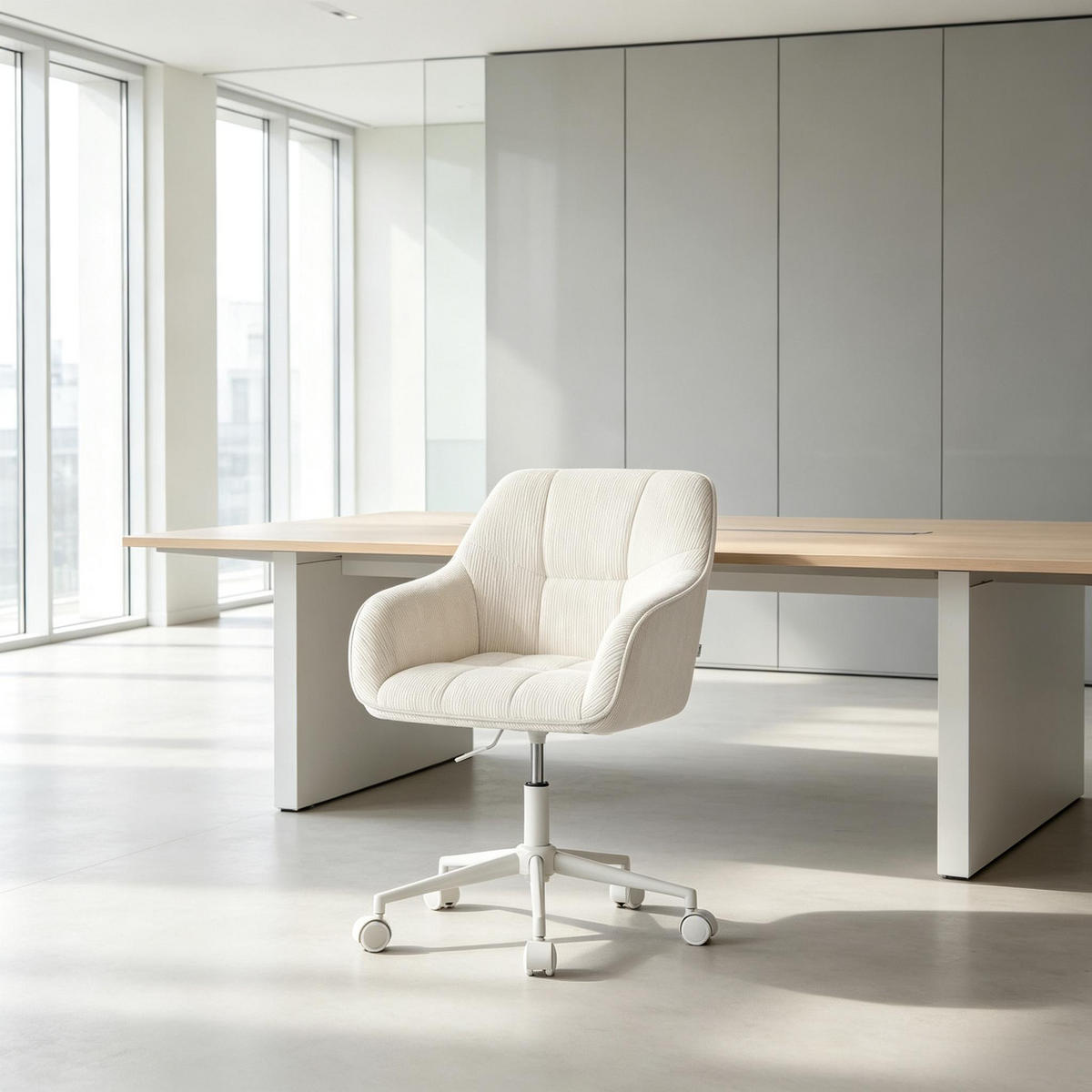 DREHSTUHL DE-40915 mit Cordbezug und Karomuster höhenverstellbar Beige - Beige, Metall (40/90/56cm) - ComfortXL