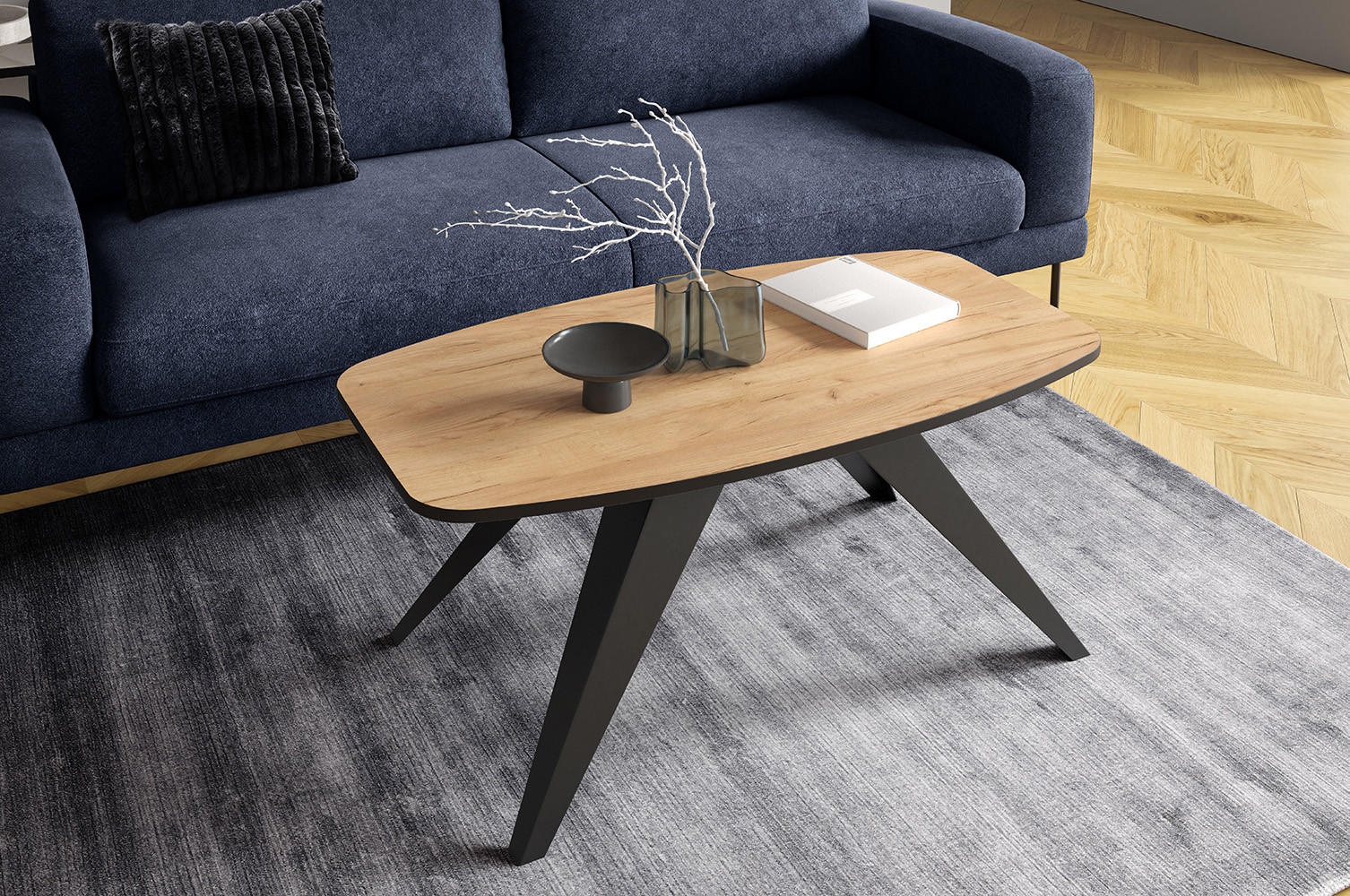 COUCHTISCH Luna Eiche Lefkas Dunkel / Schwarz 120 / 60 / 48cm - Eichefarben/Schwarz, Holz/Holzwerkstoff (60/120/48cm) - Feldmann-Wohnen