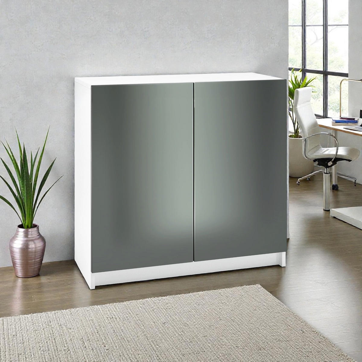 KOMMODE Elona, Büroschrank mit Soft-Close & Push-to-Open, Aktenschrank, Home Office & Büro, Weiß/Anthrazit matt, 82 x 78 x 37 cm - Anthrazit, Holzwerkstoff (82/78/37cm) - InnoFurn