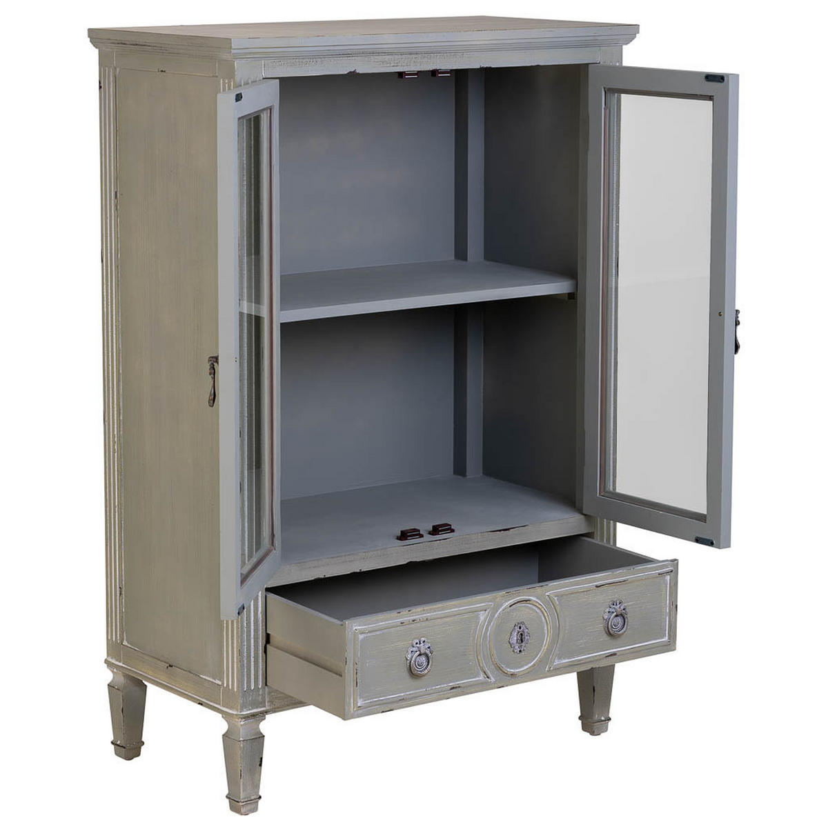 VITRINE aus Holz mit grauer Schublade 80x42x120 cm - Grau, Holz (80/120/42cm) - Wanderlust