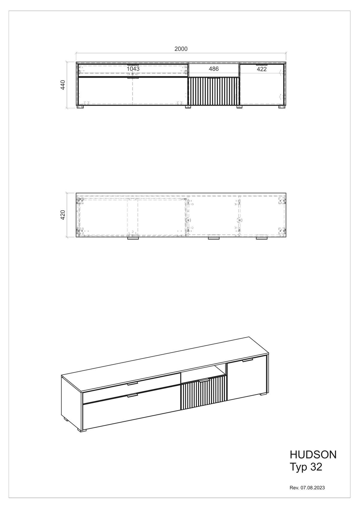 LOWBOARD M17 Weiß Matt & Schwarz 200/44/42 cm breit - Weiß, Holzwerkstoff (200/44/42cm) - Livojo