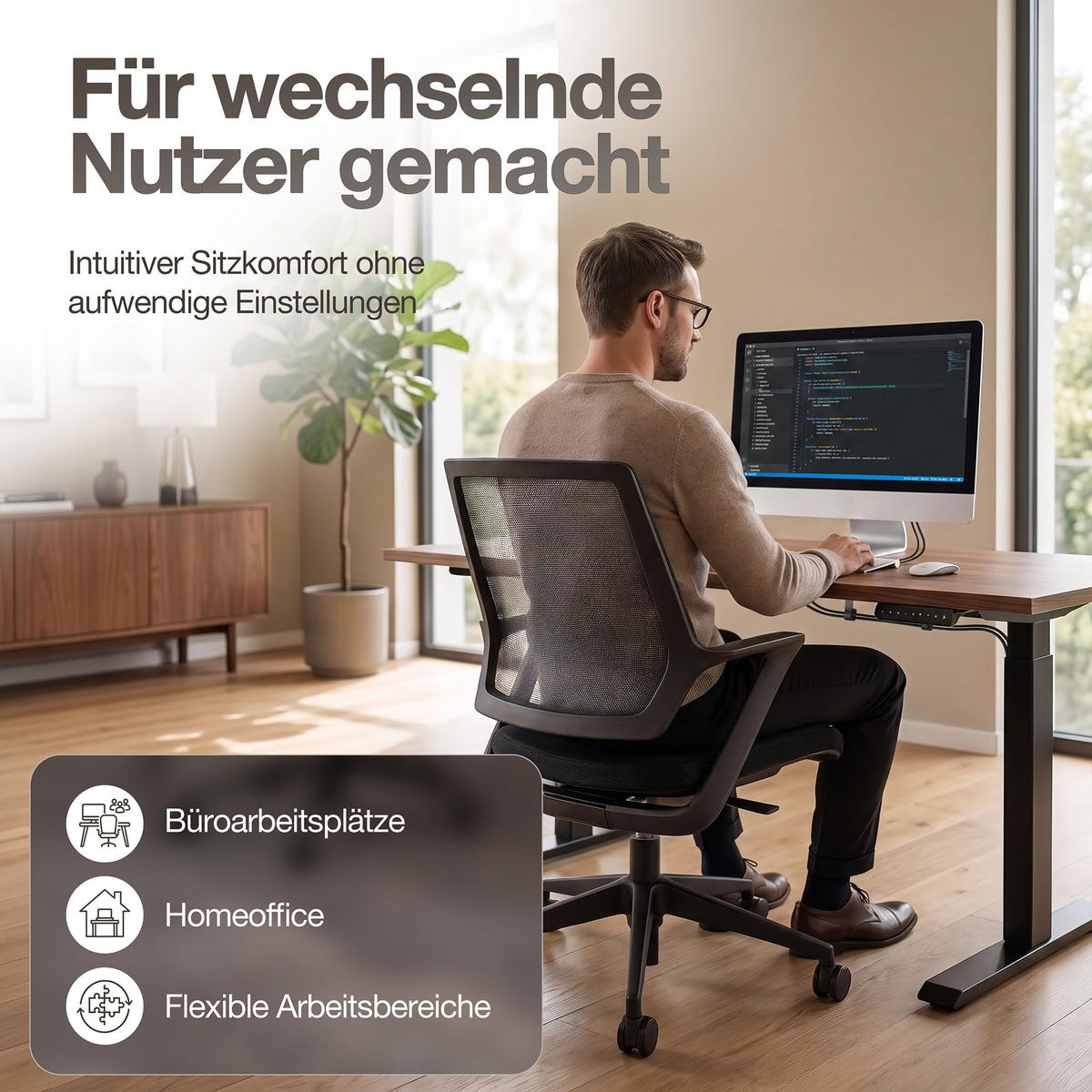 DREHSTUHL Ergonomischer Bürostuhl Asolo mit Netzrücken / Schwarz Netzrücken für Luftzirkulation - Schwarz, Textil (59.5/97.5/45cm) - ASSMANN