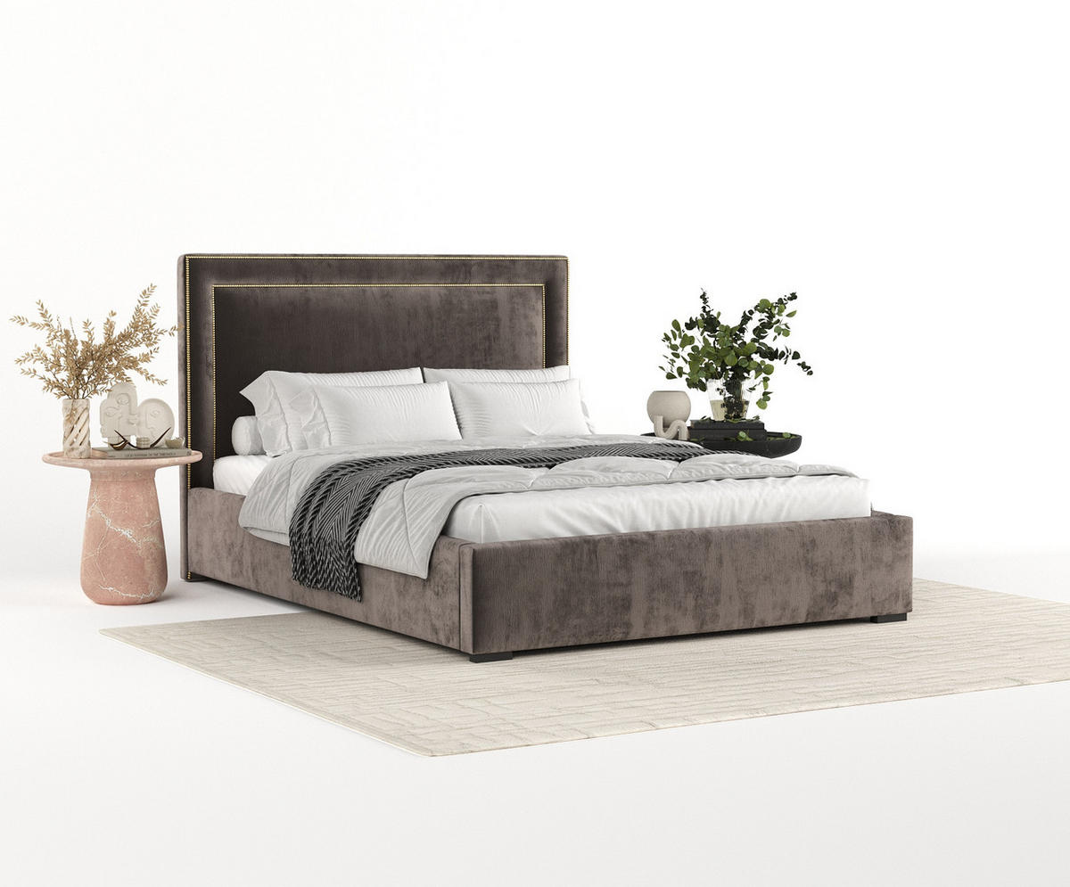 POLSTERBETT Como Braun 160/200 cm im Chenille-Stoff - Schwarz/Naturfarben, Holz/Holzwerkstoff (160/200cm) - Maison de Reve