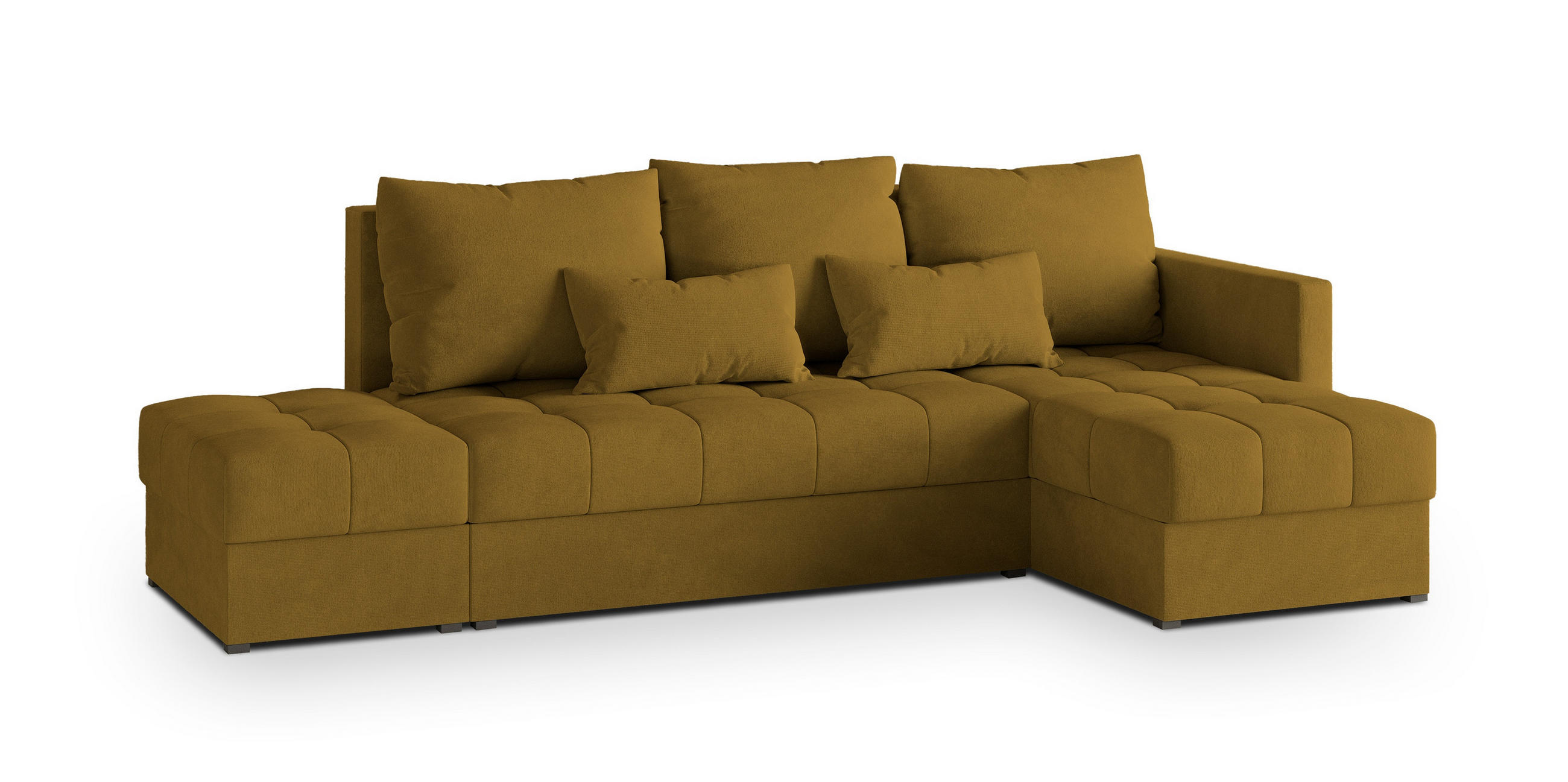 ECKSOFA LUMARI R-S Gelb Plüsch-Stoff mit Schlaffunktion - Gelb, Holz (262/143cm) - MASSENO