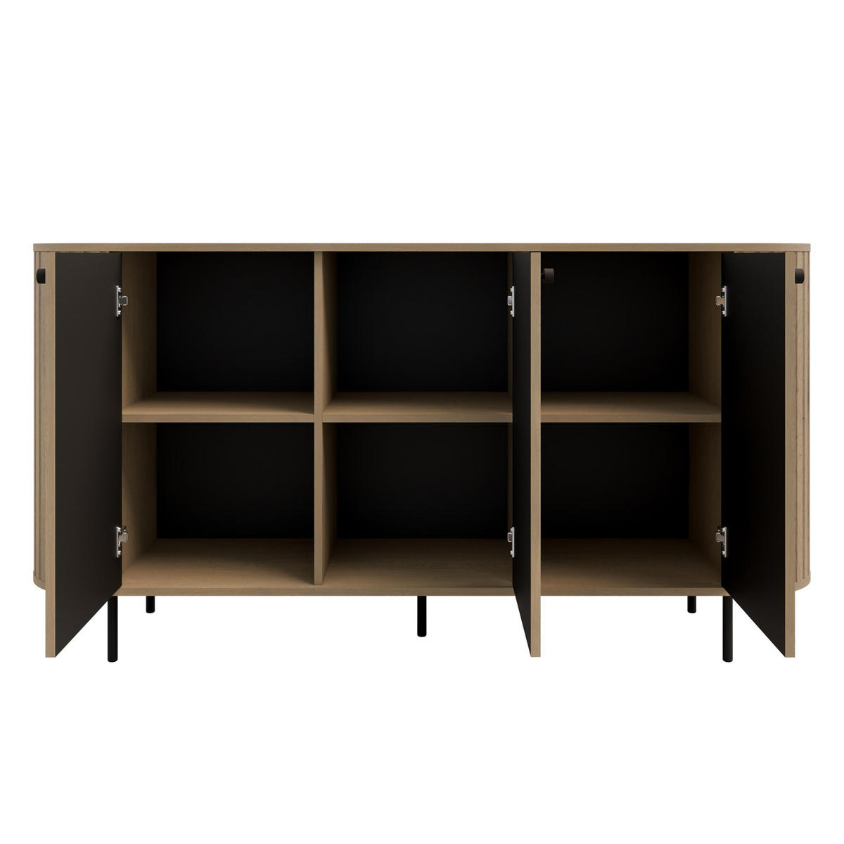 SIDEBOARD Halay Eiche Cremona, 3 Türen Moderne Rillenstruktur 164,6 cm, mit runden Kanten - Eichefarben/Schwarz, Holzwerkstoff/Metall (164.6/85.4/42.4cm) - AX Living
