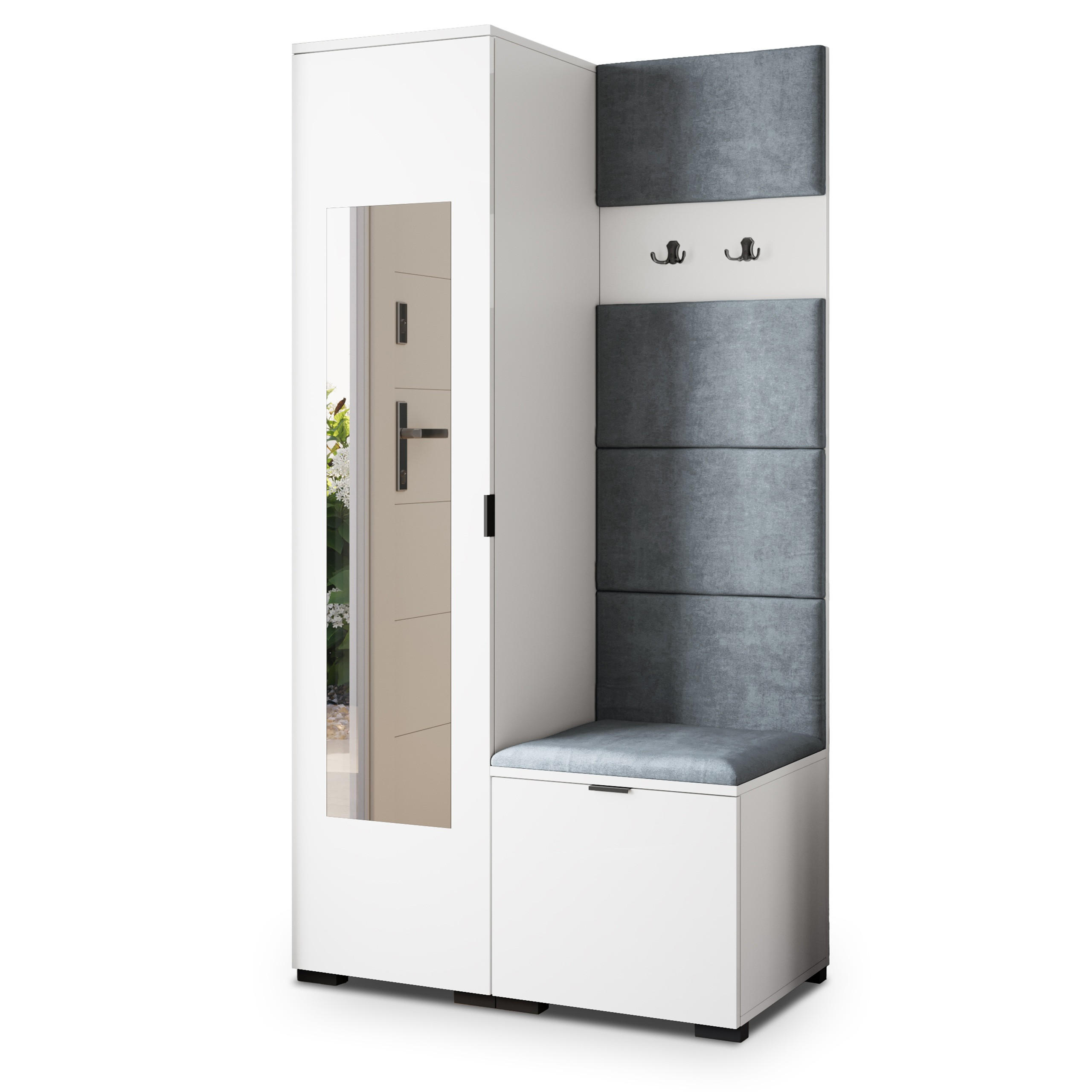 GARDEROBENSCHRANK VIRA 95/181/51 cm Modern Garderobe-Set Weiß - Weiß/Grau, Holzwerkstoff (95/181/51cm) - MASSENO