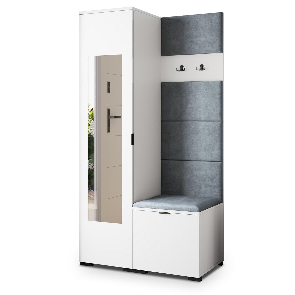 GARDEROBENSCHRANK VIRA 95/181/51 cm Modern Garderobe-Set Weiß - Weiß/Grau, Holzwerkstoff (95/181/51cm) - MASSENO