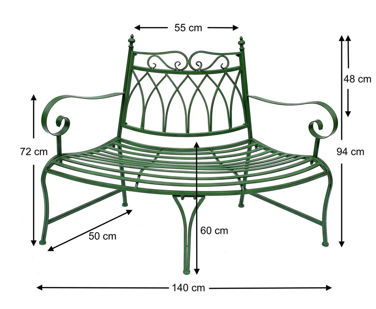 GARTENBANK Halbrund aus Metall Grün 140 cm 93996 - Grün, Metall (140/94/60cm) - DanDiBo