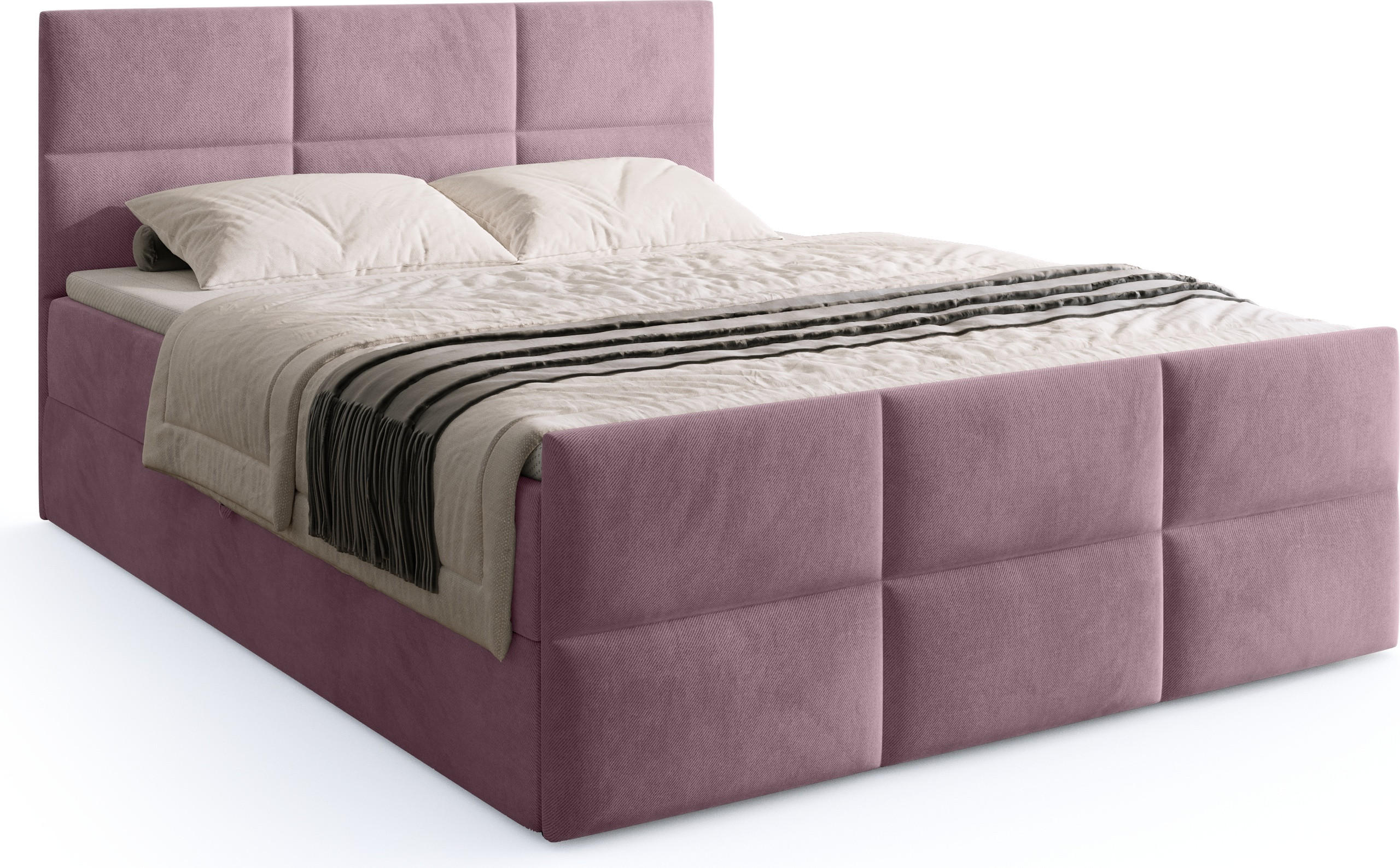 BOXSPRINGBETT Boston Duo Mit Bettkasten, Topper und Matratze Hellrosa Kronos 27 180x200 cm - Hellrosa/Schwarz, Textil (180/200cm) - Bromarkt