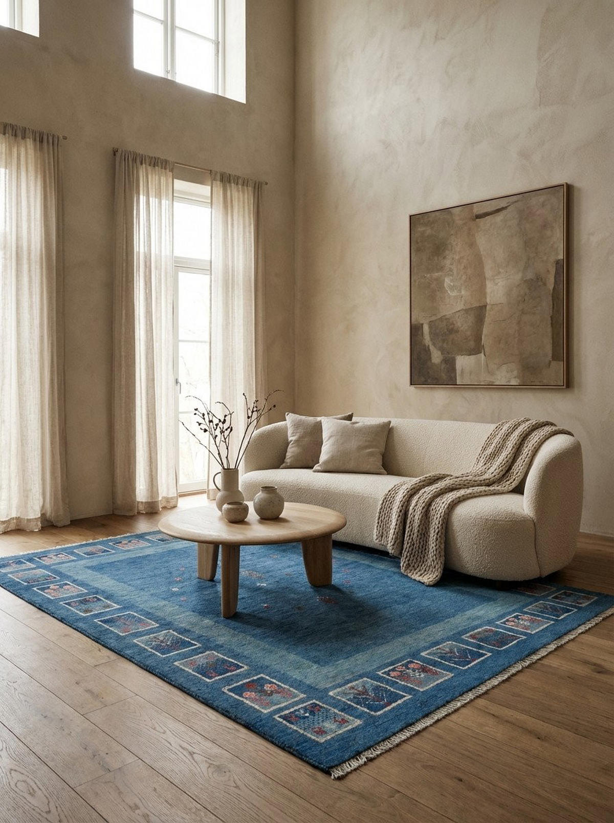 TEPPICH Rizbaf Blau 213/157 cm Schurwolle - Blau, Textil (157/213cm) - Looma