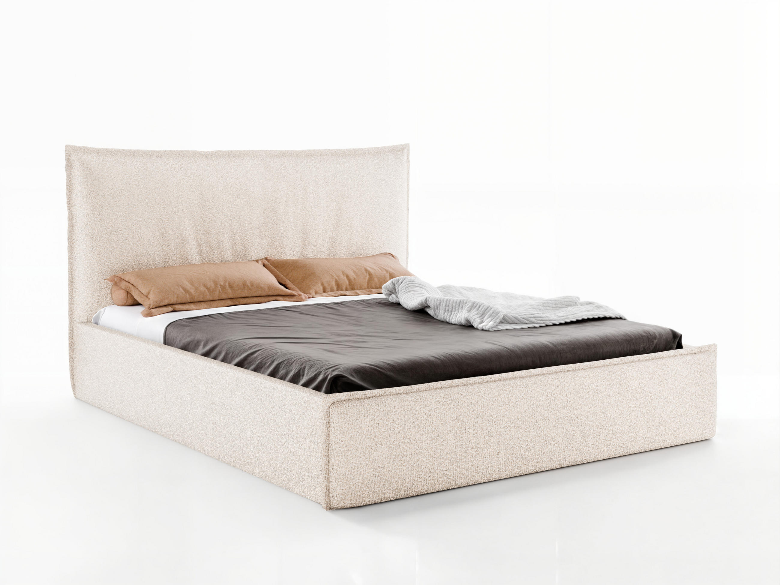 POLSTERBETT LUNA 200x200 cm mit Bettkasten, Stauraum und Metall-Lattenrost – Bouclé Stoff Creme - Creme/Schwarz, Textil/Metall (200/200cm) - Luxkor24