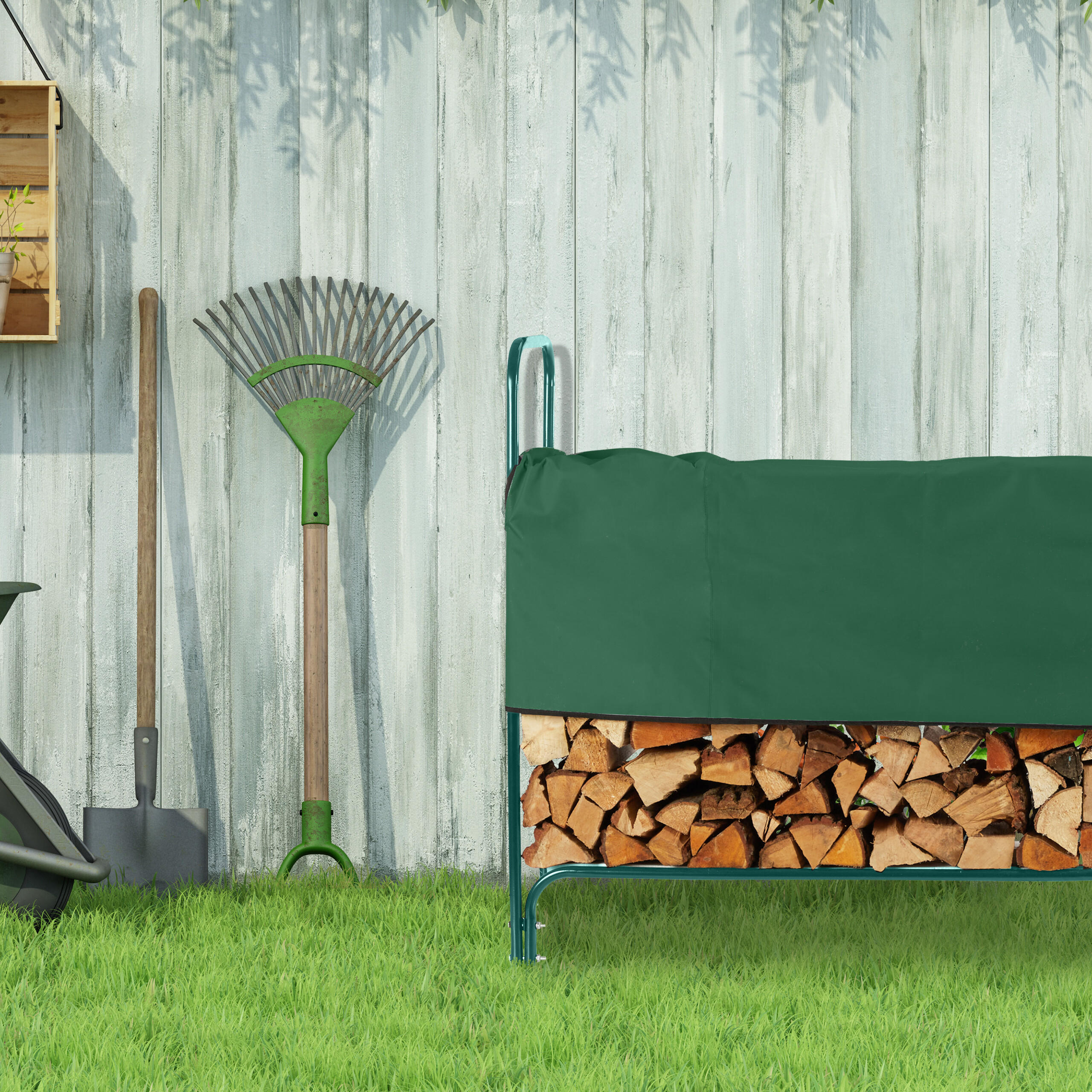 KAMINHOLZREGAL - Dunkelgrün, Textil/Metall (250/122/30cm) - Relaxdays