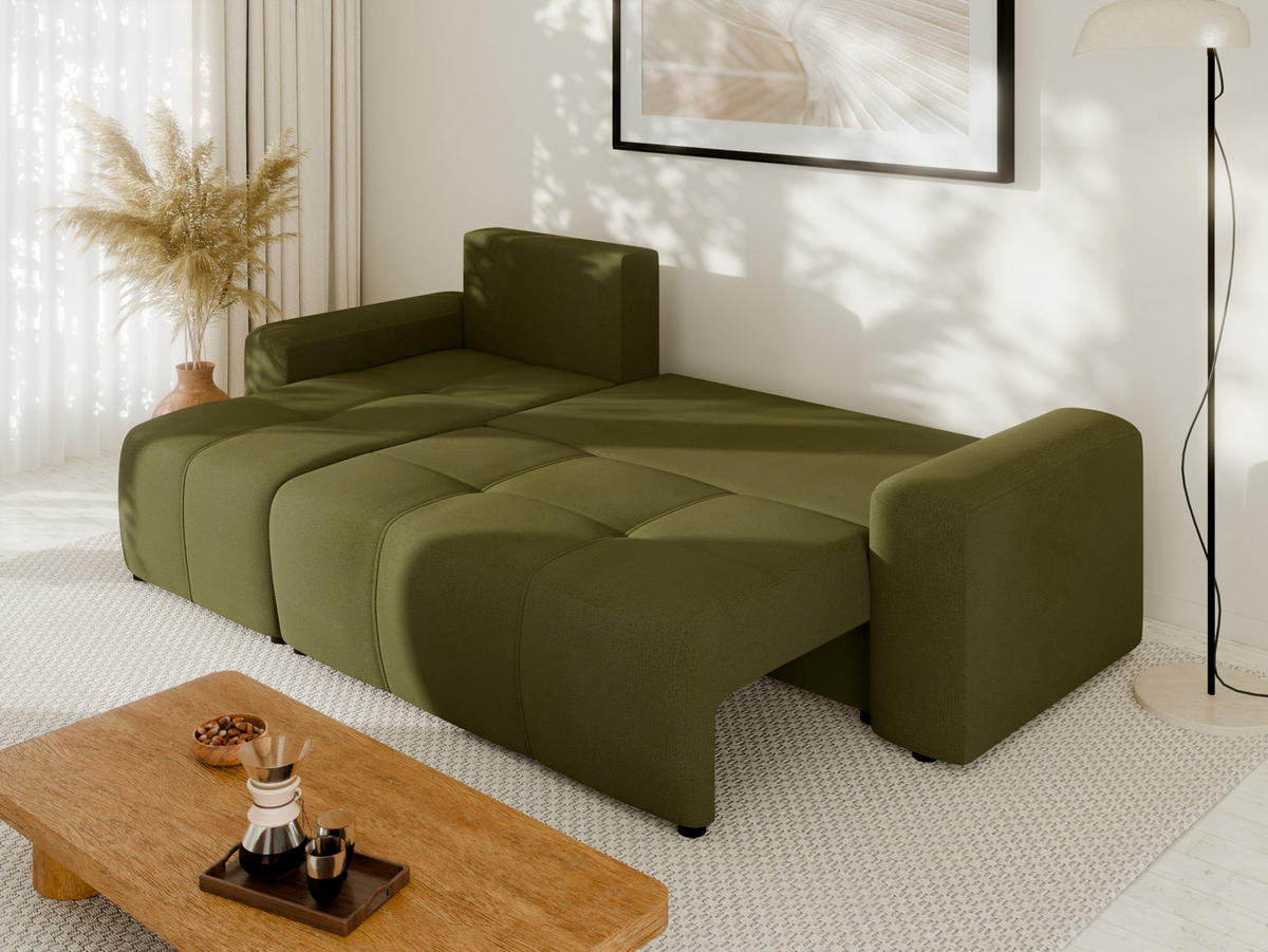 ECKSOFA Nolani mit Schlaffunktion & Bettkasten – Modern & Bequem - Olivgrün, Kunststoff (248/145cm) - Panda Möbel