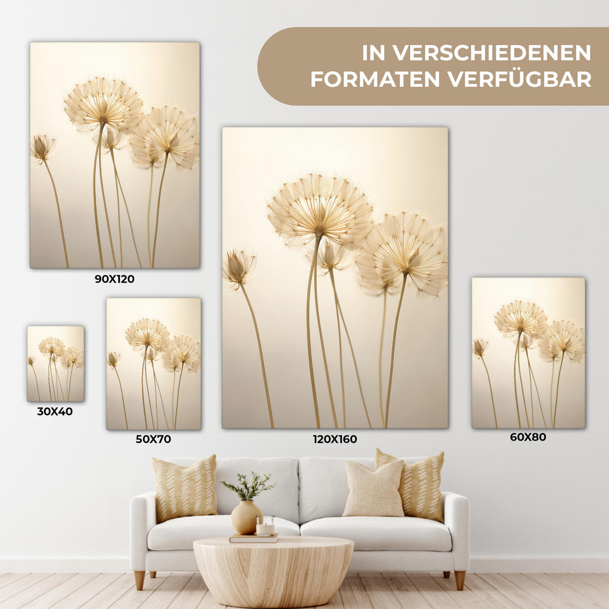 LEINWANDBILD Sonnenlicht - Löwenzahn - Botanisch - Blumen 30x40 cm - Creme, Textil (30/40cm) - MuchoWow