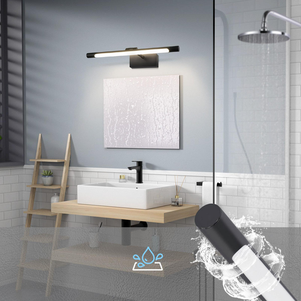 SPIEGELLEUCHTE ALGER II 40/20/13CM - Schwarz, Kunststoff (40/20/13cm) - Nettlife