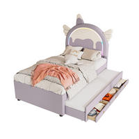 KINDERBETT 90/200 cm aus PU und MDF mit Einhorn-Kopfteil und ausziehbarem Rollbett Violett - Violett, Kunststoff (90/200cm) - Modenvie