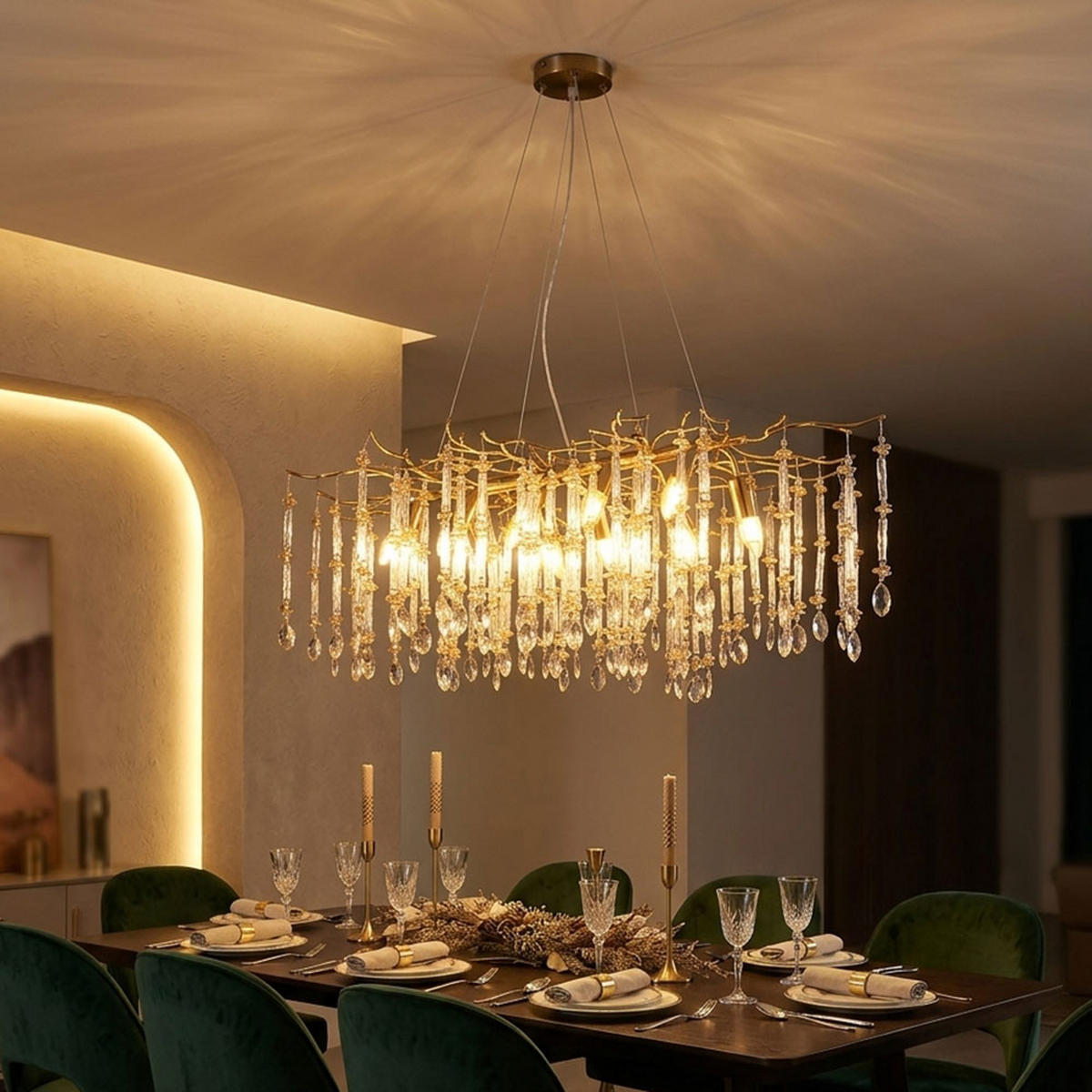 KRONLEUCHTER Glaskristall 10 flammig - Goldfarben, Glas (100/60/120cm) - Globo Lighting