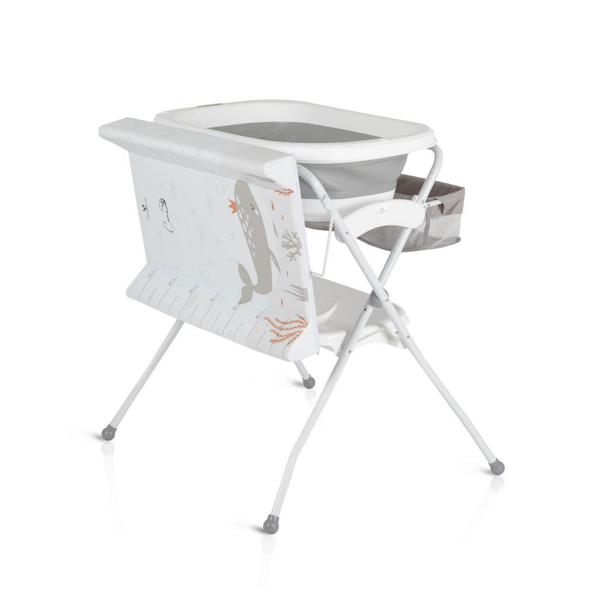 BABYWANNE Wickeltisch Como 2 in 1 grau faltbar, Wickelauflage, Zubehörfach - Grau, Kunststoff (85/72cm) - Cangaroo