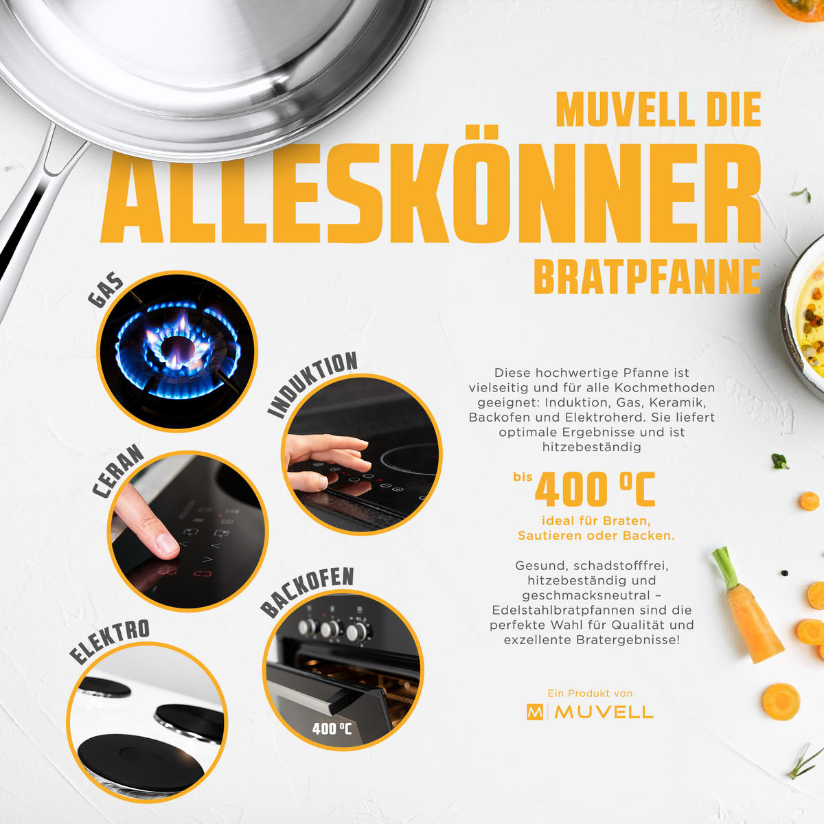 BRATPFANNE mit geschweißten Griff 24 cm - Silberfarben, Metall (24cm) - Muvell