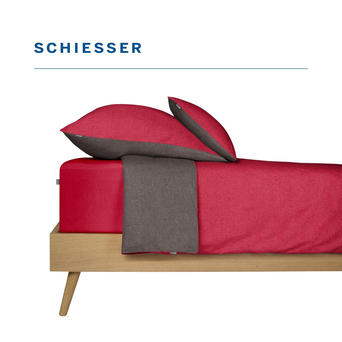BETTWÄSCHESET Doubleface - Renforcé - 2-teilig - 135 x 200 cm - Rot-Dunkelgrau - Dunkelgrau/Rot, Textil (135/200cm) - SCHIESSER