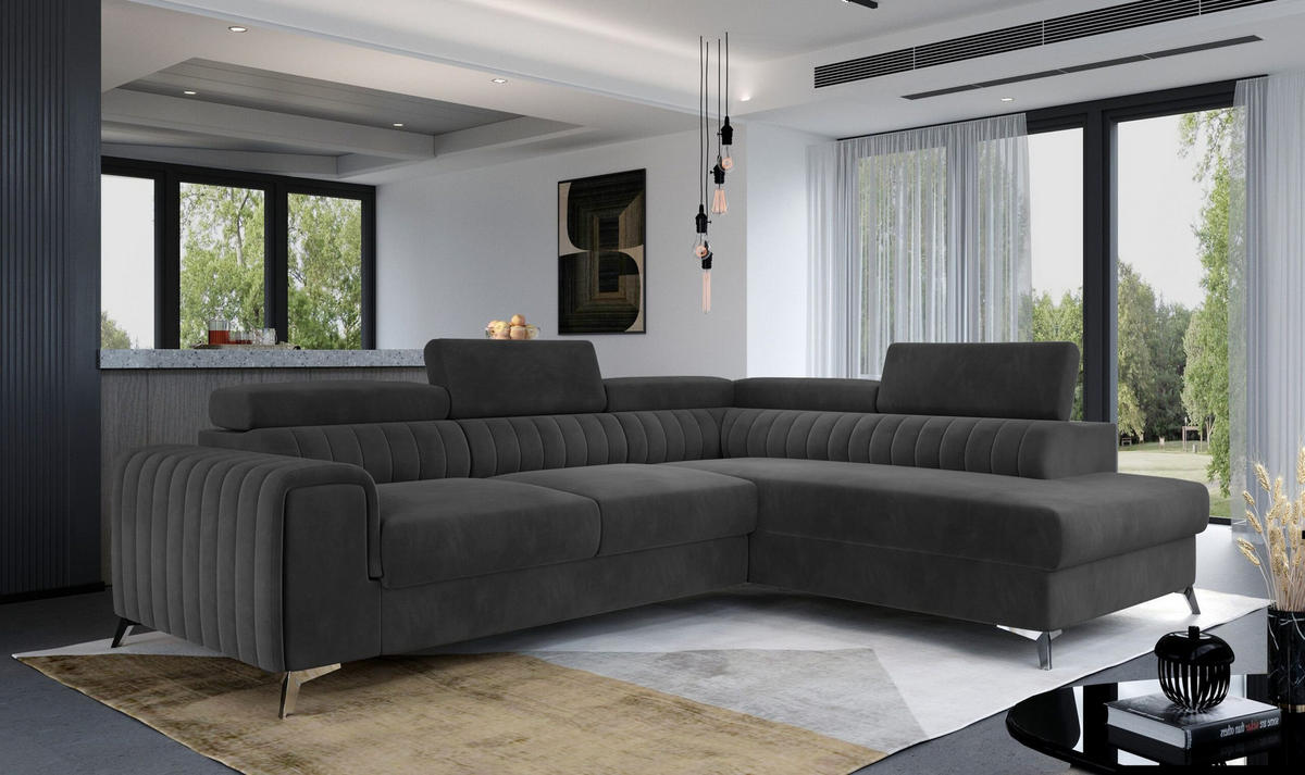 ECKSOFA - OLIVIER (Rechts, Grau) - Dunkelgrau, Textil (275/205cm) - Möblo