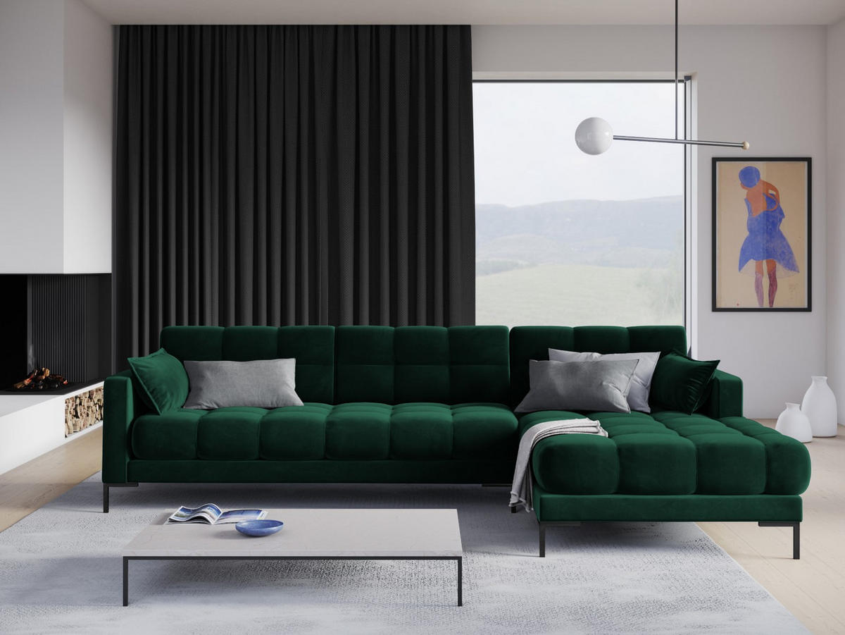 ECKSOFA rechts Mamaia aus Samt flaschengrün 5 Sitzplätze - Grün, Textil (185/293cm) - Micadoni