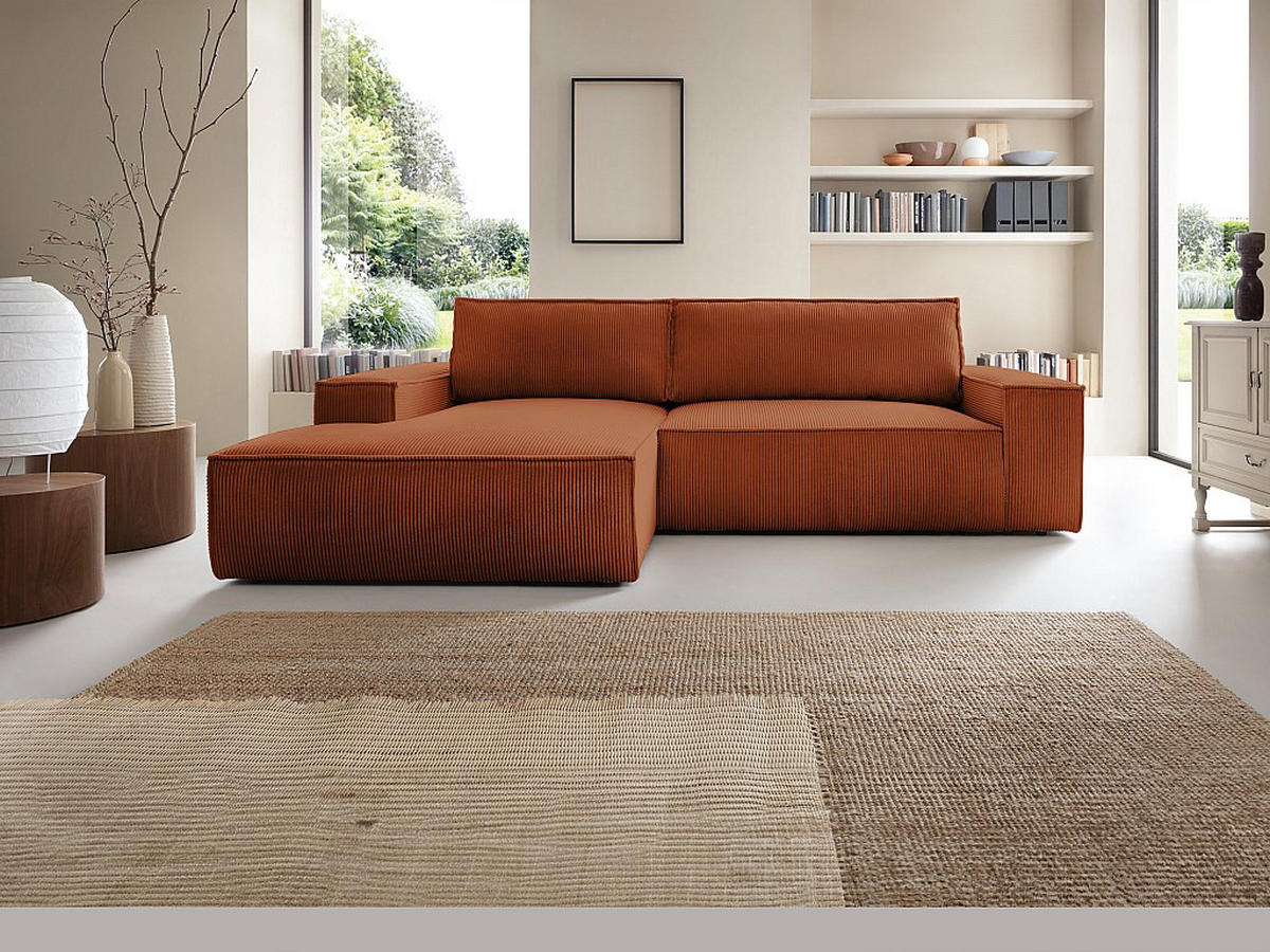 ECKSOFA mit Schlaffunktion - Ecke links - Cord - Terracotta - AMELIA - Braun, Textil (167/267cm) - Vente-Unique