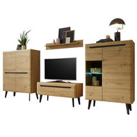 WOHNWAND 4-teilig Eiche Artisan, schwarz 344 cm, Schrankwand skandinavisch - Schwarz/Eiche Artisan, Glas/Holz (344/170/40cm) - Furn.Design