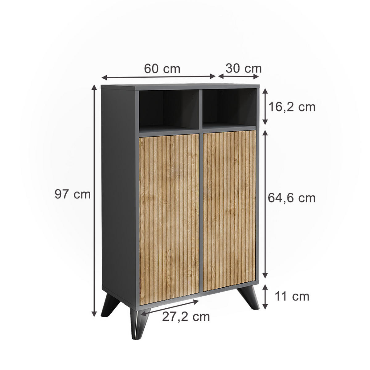 MIDISCHRANK Leano Anthrazit/Bergeiche 60 x 97 cm mit 2 Türen - Anthrazit, Holzwerkstoff (60/97/30cm) - Vicco