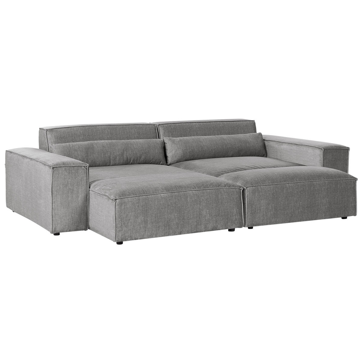 ROHOVÁ POHOVKA modul 3-místná pravostranná Šedá Látka s otomanem Hellnar - šedá, textil (262/176cm) - Beliani