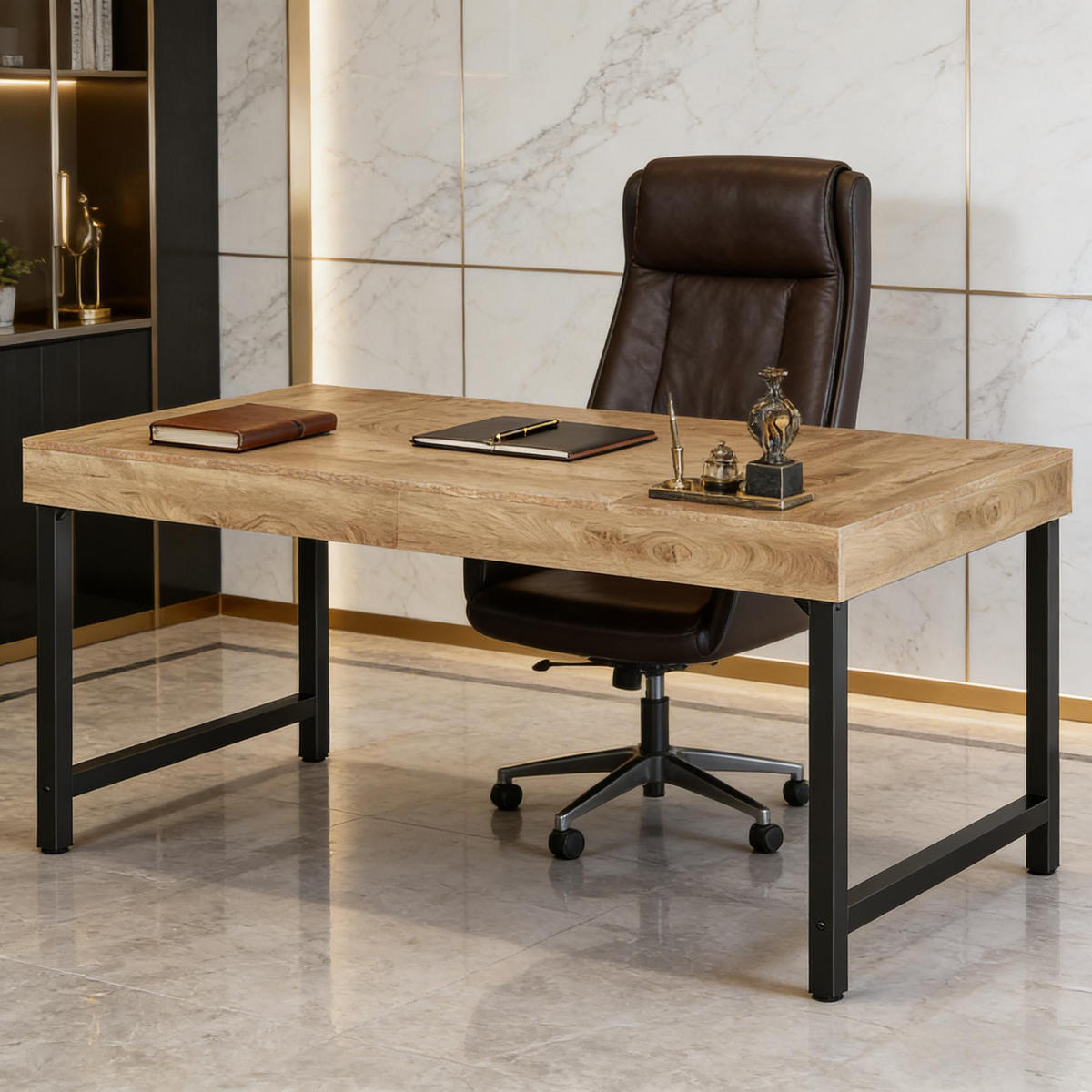 COMPUTERTISCH Schwarz-Braun 140/70/76 cm Metallrahmen rustikales Design - Schwarz, Holzwerkstoff (70/140/76cm) - PANGIVO