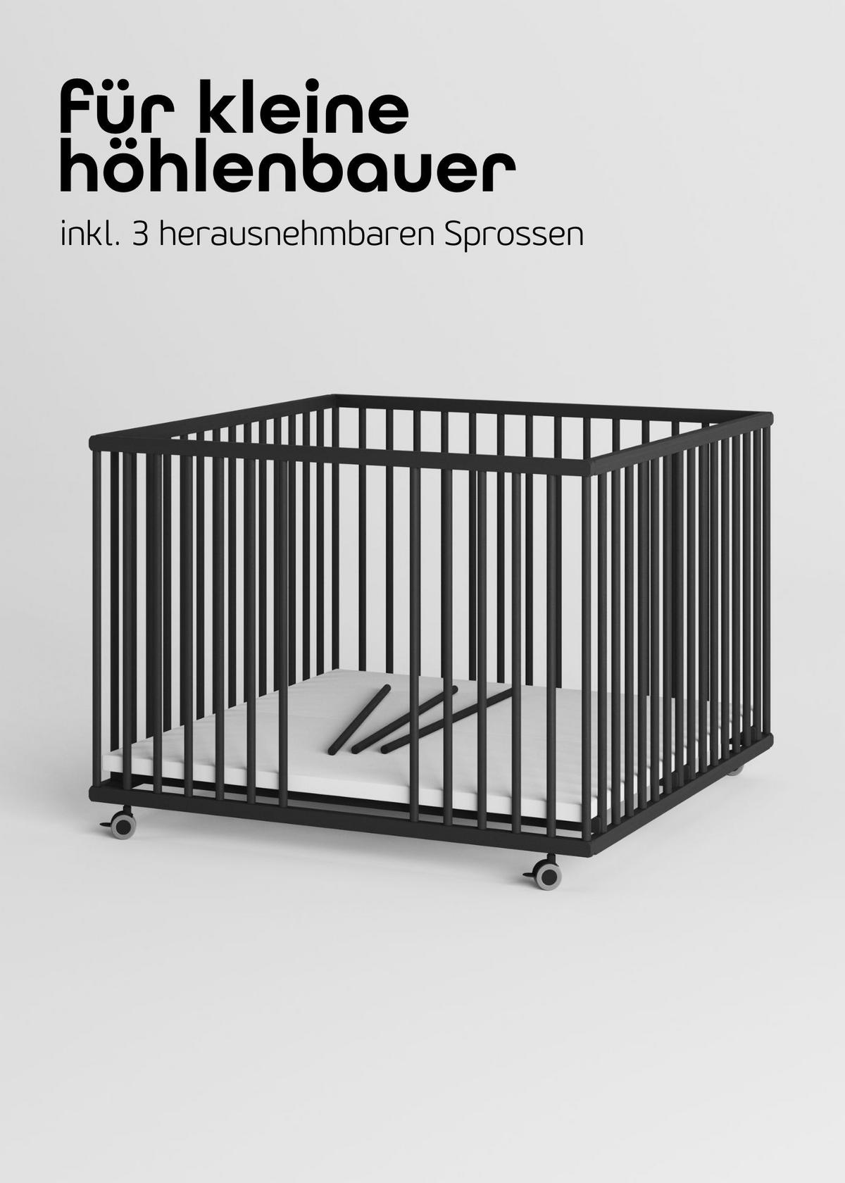 LAUFGITTER 100x100 cm mit Schlupfsprossen - Black Edition - Premium Kollektion - Schwarz, Holz (100/74/100cm) - Sämann – make a difference.