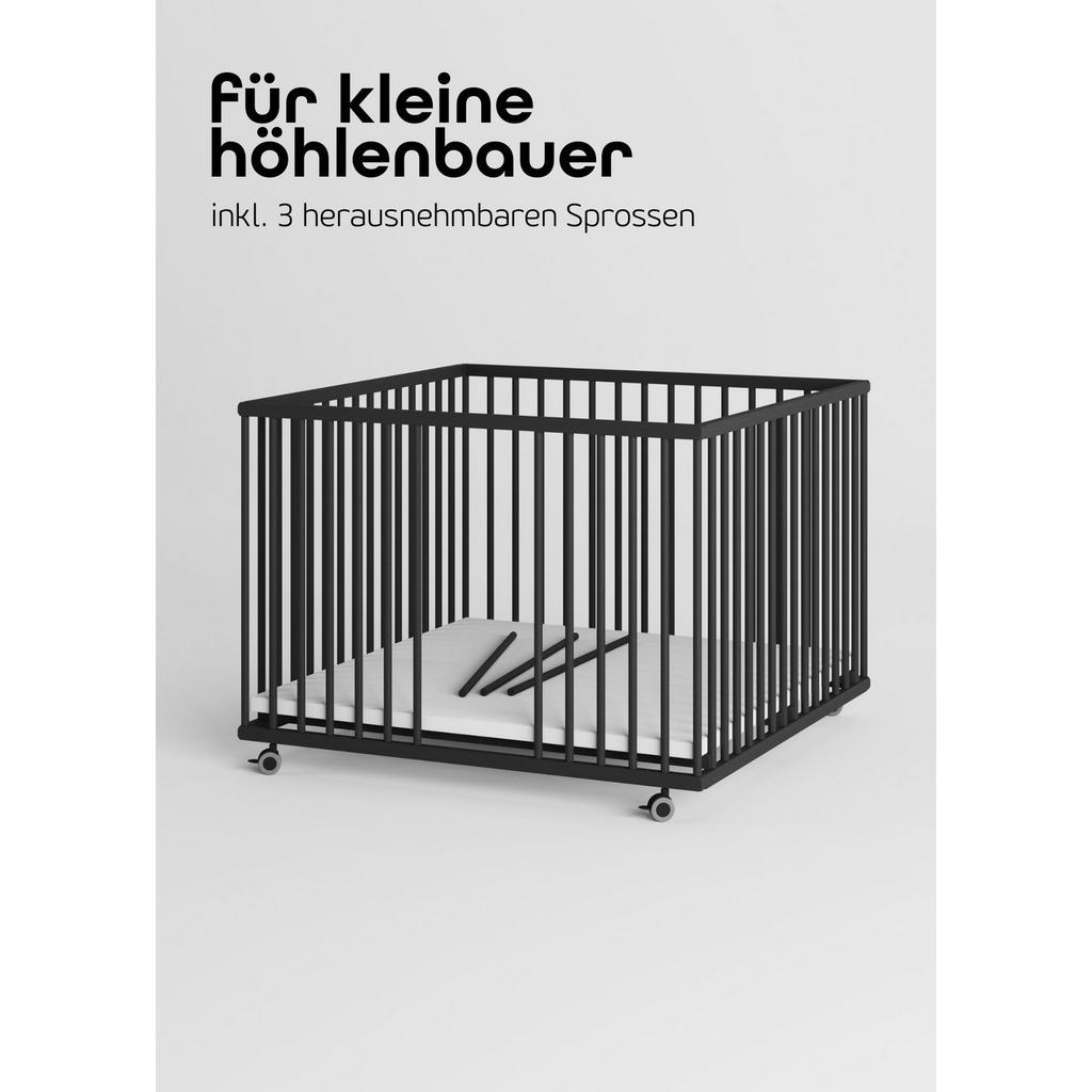 Thumbnail - Sämann – make a difference. Laufgitter, Schwarz, Holz, Echtholz,Buche, 100x74x100 cm, Babymöbel, Laufstall Baby