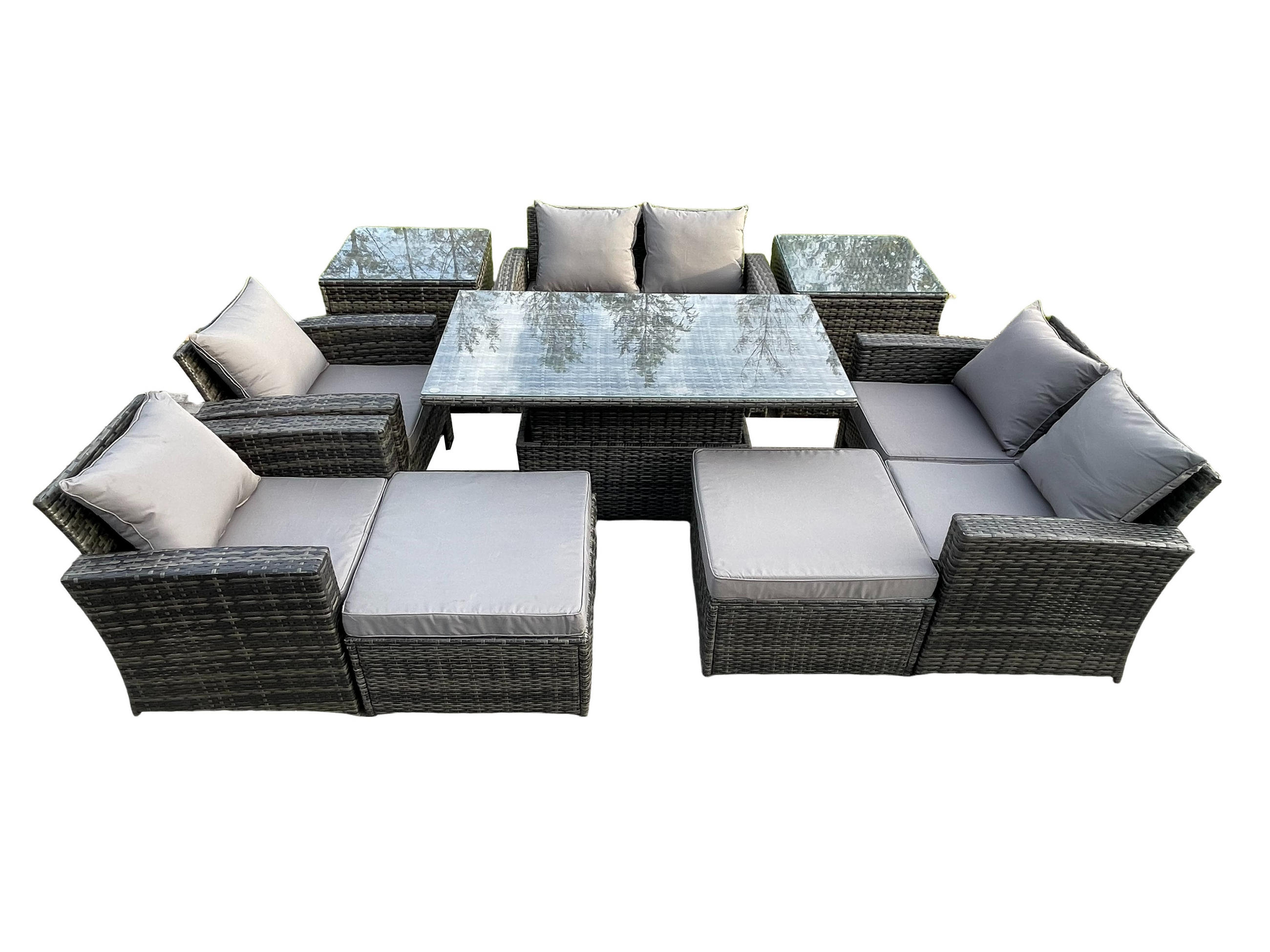 GARTENMÖBEL-SET mit Kissen Polyrattan Dunkelgrau 8-Sitzer - Dunkelgrau, Metall - Fimous