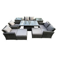 GARTENMÖBEL-SET mit Kissen Polyrattan Dunkelgrau 8-Sitzer - Dunkelgrau, Metall - Fimous