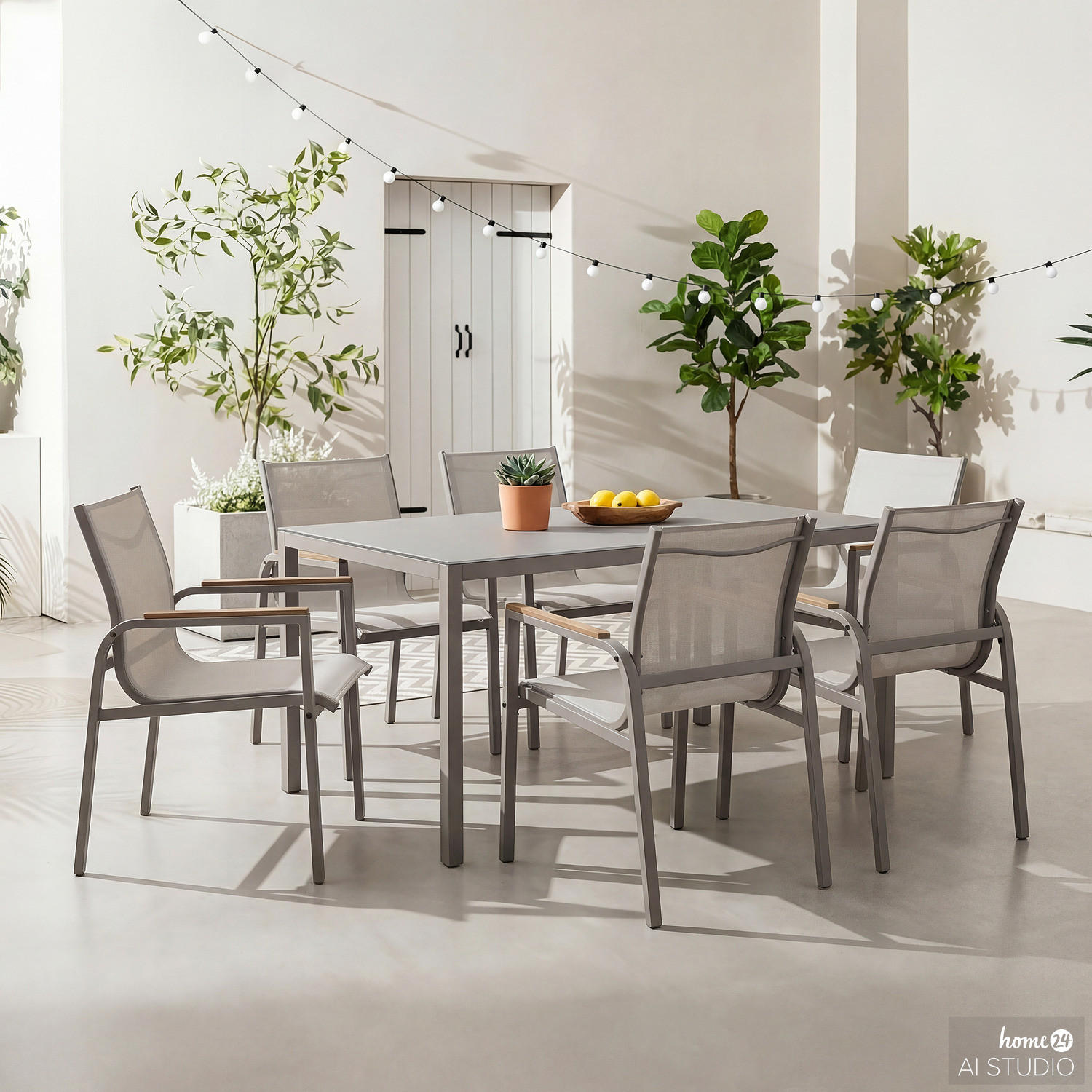 GARTENESSGRUPPE - 7-teilig - Stahl / Glas / Olefin - Taupe, Glas/Textil - home24