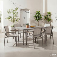 GARTENESSGRUPPE - 7-teilig - Stahl / Glas / Olefin - Taupe, Glas/Textil - home24