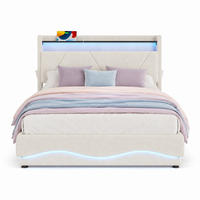 POLSTERBETT 140/200 mit LED, USB Type-C, Gasdruck-Lattenrost und Kopfteilablagen mit Stauraum - Dunkelgrau, Holzwerkstoff/Textil (140/200cm) - EVRYAE