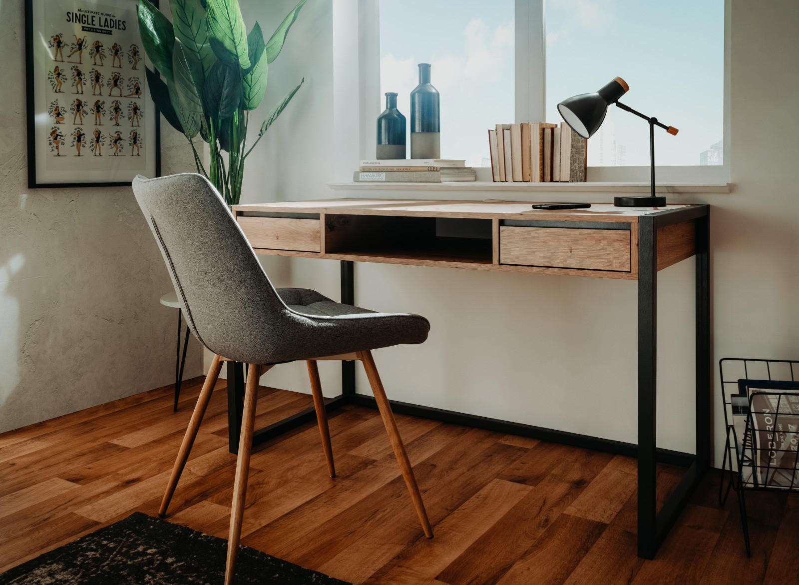 SCHREIBTISCH Artisan Eiche, anthrazit 120 cm, Industrial Design, Tisch mit Schubladen - Anthrazit/Eiche Artisan, Holzwerkstoff (120/60/75cm) - Furn.Design