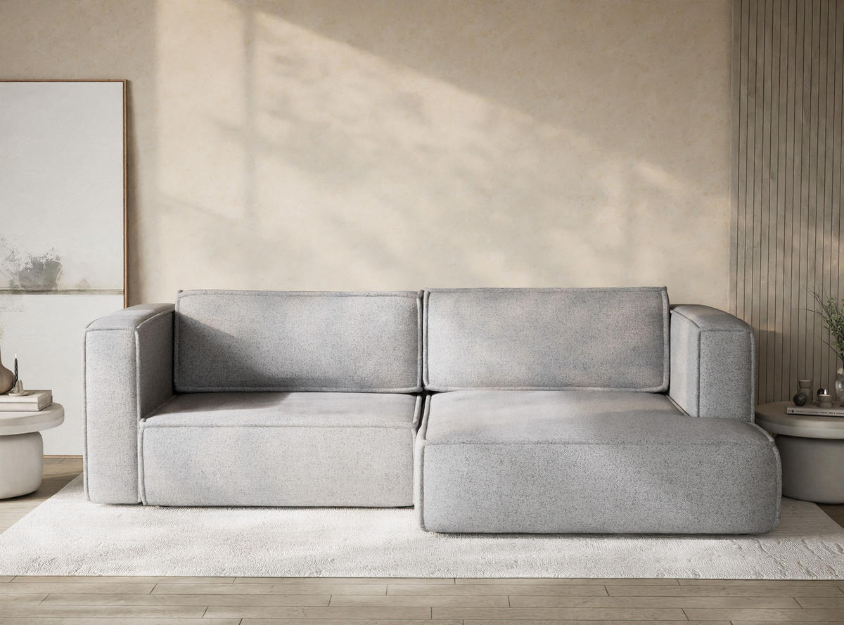 ECKSOFA MIT SCHLAFFUNKTION Velto Hellgrau Webstoff - Hellgrau/Schwarz, Holz/Holzwerkstoff (250/152cm) - Maison de Reve