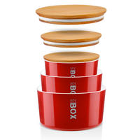 VORRATSDOSEN-SET rund mit Bambusdeckel 3teilig Rot - Rot, Kunststoff - Lashuma