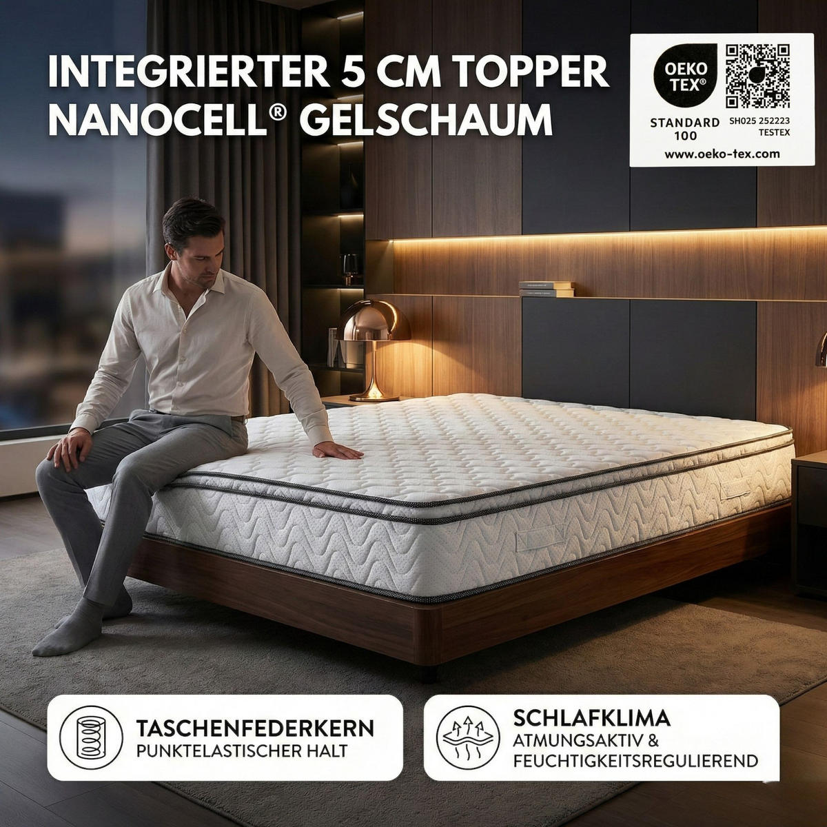 TASCHENFEDERKERNMATRATZE VIKTORIA Höhe 25cm 160x200cm - Weiß, Textil/Metall (160/200cm) - Arensberger