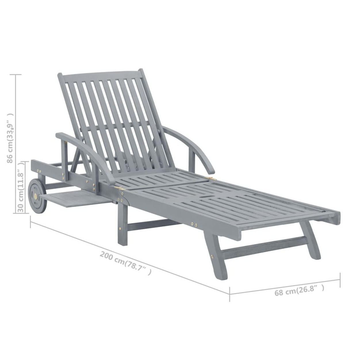 SONNENLIEGE Mit Auflage Akazie Massivholz - Grau, Holz/Textil (200/86/68cm) - vidaXL