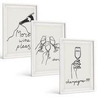 BILDER SET 3er Set - 40x60 cm Weißer Rahmen - Champagner-Wein-Linienzeichnung - Weiß, Kunststoff (40/60cm) - TULUP