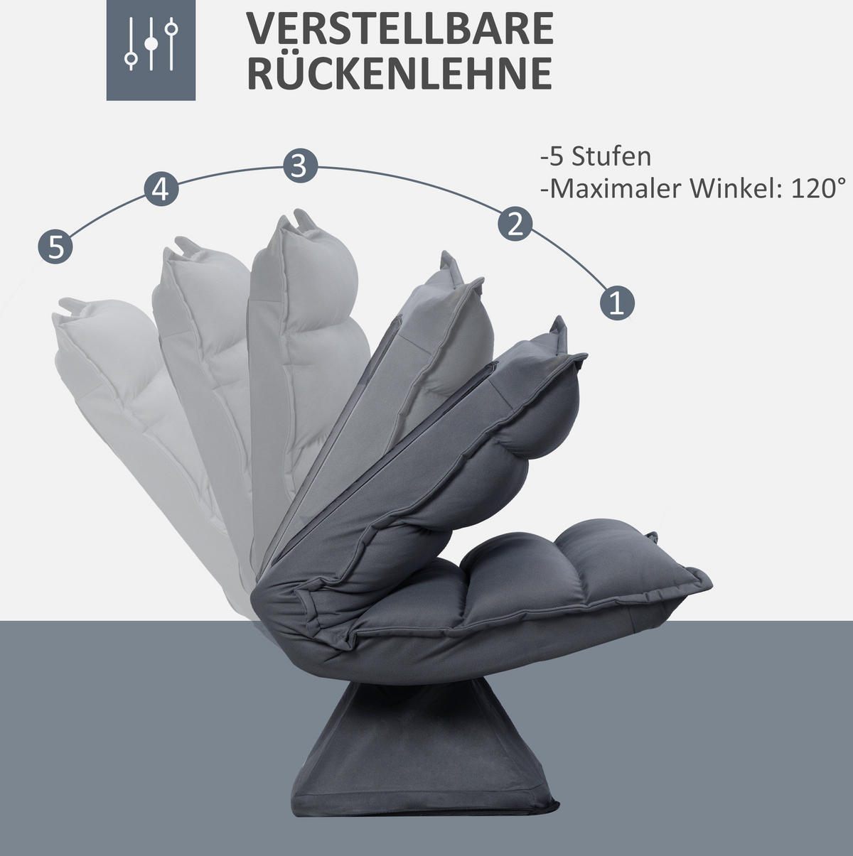 BODENSESSEL Mikrofaserbezug 360° drehbar, 5-fach verstellbare Rückenlehne 70/62/95 cm Dunkelgrau - Dunkelgrau, Metall (70/95/62cm) - Redom