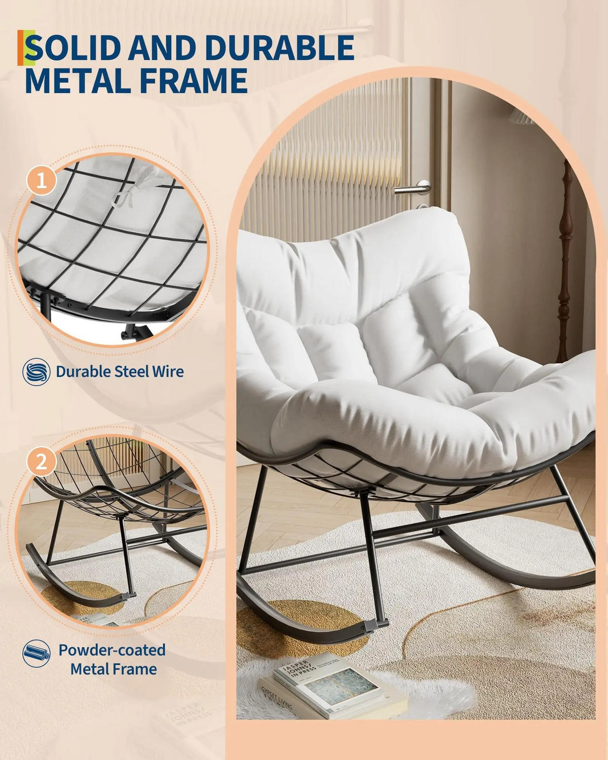 SCHAUKELSTUHLMIT Hocker, Outdoor Papasan, mit Metallrahmen, Weiß - Weiß, Textil (71/82.8/89cm) - Kaket