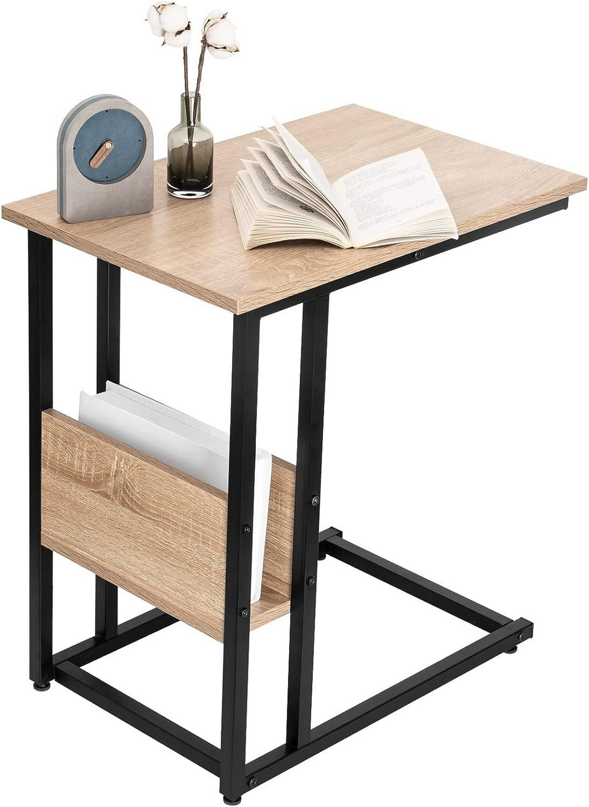 BEISTELLTISCH 55x36x59,5cm(BxTxH), Hell Eiche - Eichefarben/Schwarz, Holzwerkstoff/Metall (36/55/59.5cm) - Woltu