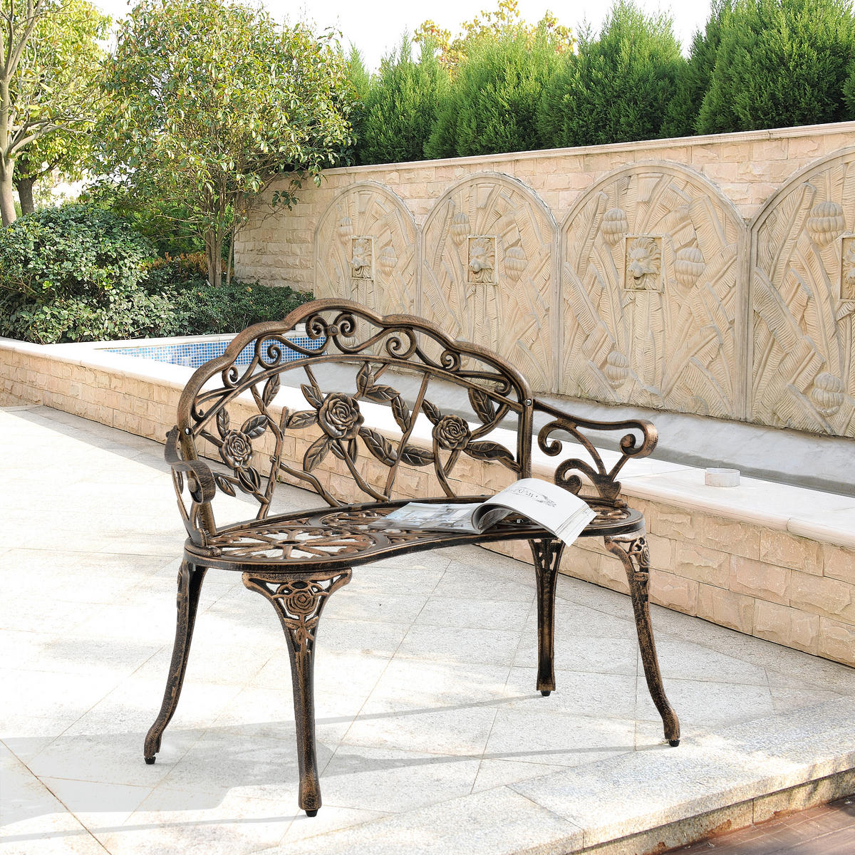 GARTENBANK Monfalcone - Bronzefarben, Metall (99/78/54cm) - casa.pro